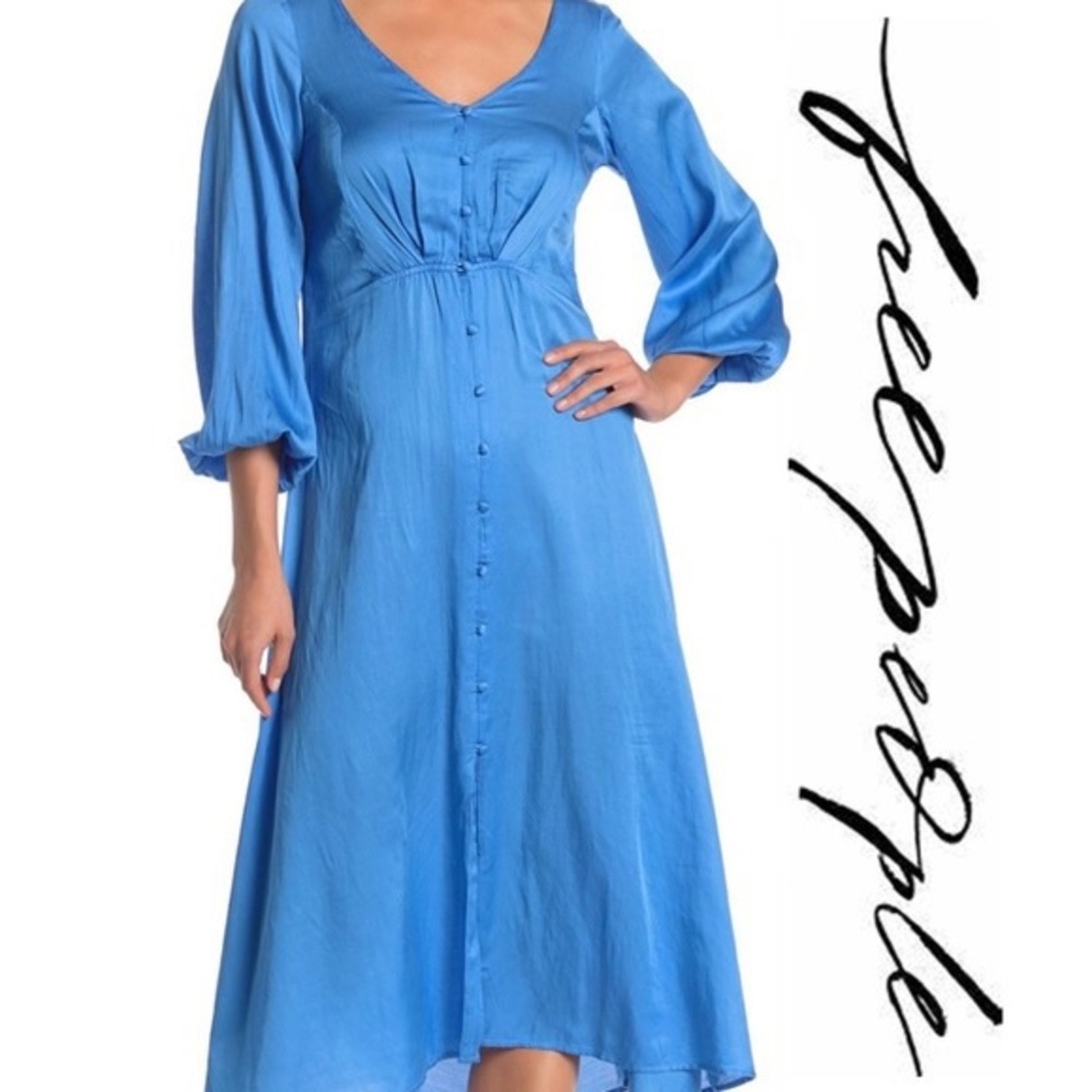Free People Later Days Midi Dress Blue Sz 8